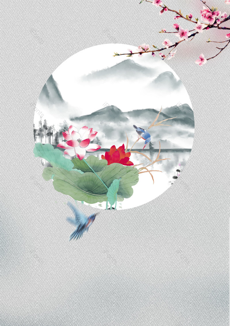 灰色质感中国古风山水意境春分海报背景,插画/手绘图,插画/手绘图库,插画/手绘图下载,插画/手绘